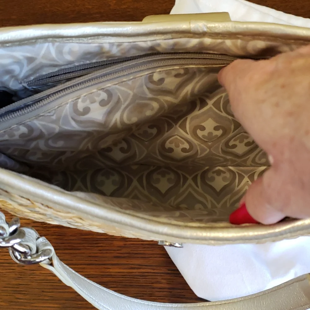 Brighton Cream Woven Shoulder Bag with Silver Accents
